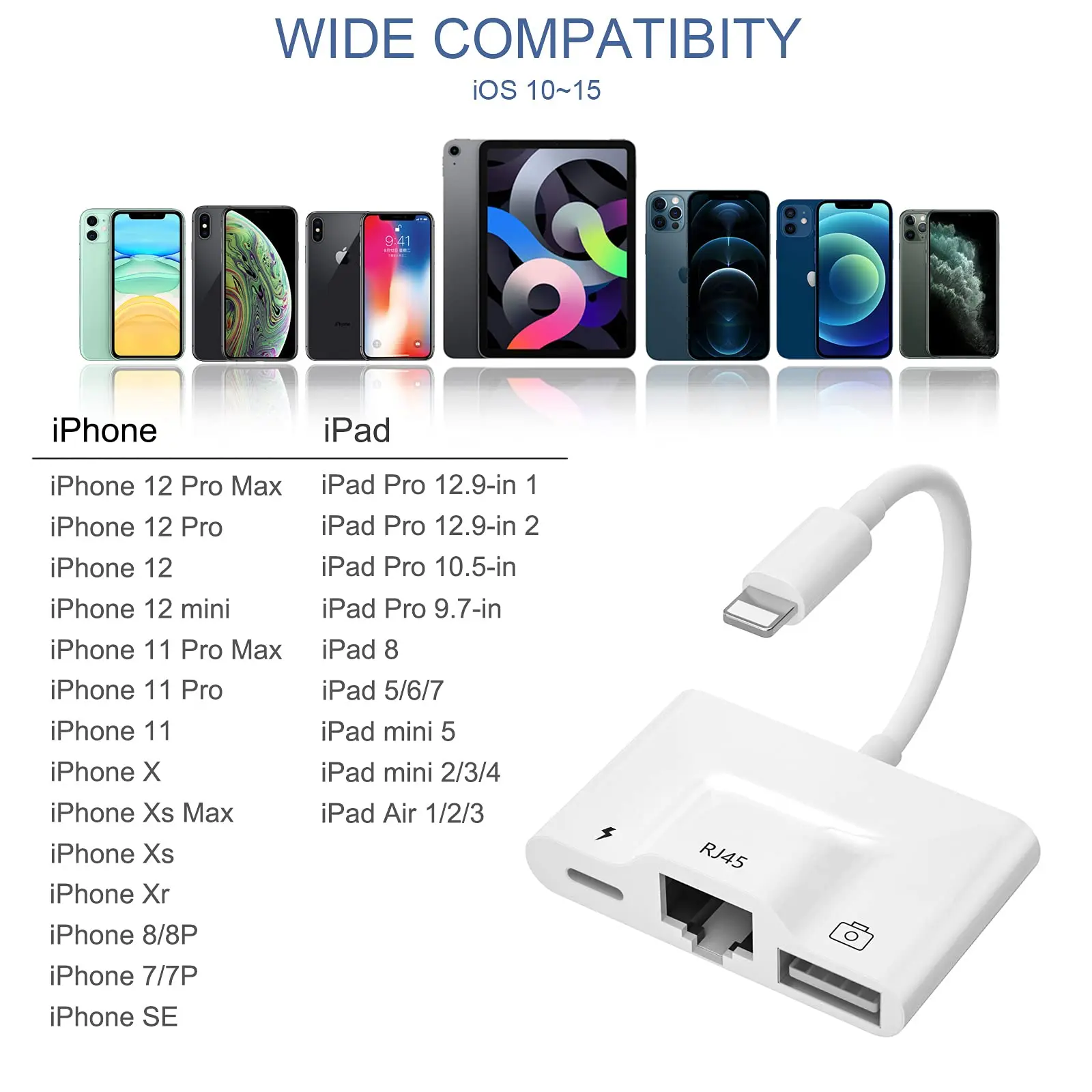 Adaptateur Lightning vers USB pour appareil photo, adaptateur USB vers  Lightning, adaptateur iPhone vers USB, adaptateur USB iPad prend en charge  clé