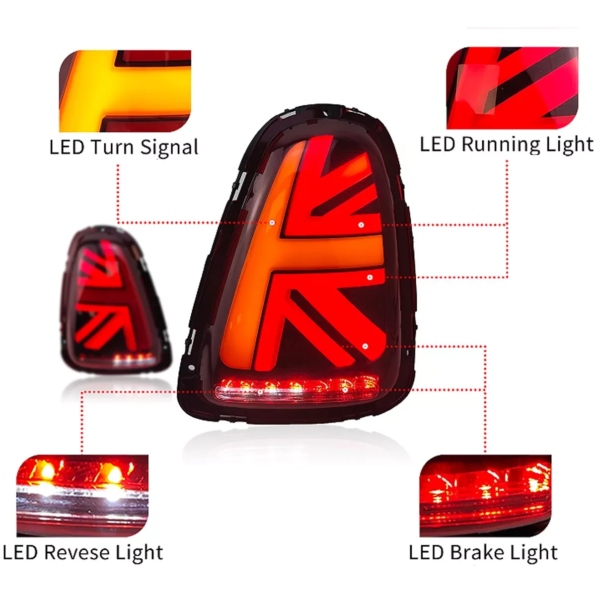 For Mini Cooper R56 R57 R58 R59 2007-2014 Red Lens Sequential LED Tail Lights Car Accessories Tirm Driving Lights