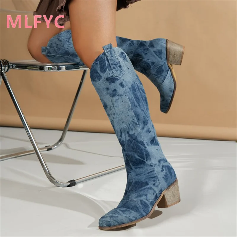 2023 Autumn/Winter Round Toe High Heel High Barrel Long Boots New Women's Shoes chealsea boots women ladies shoes