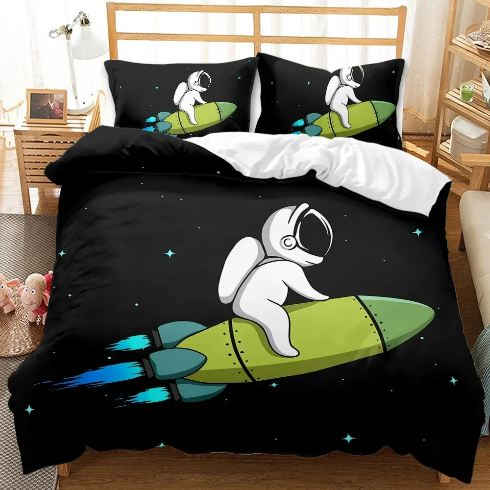 Astronaut Duvet Cover Set, Space Bedding Set for Kids Boys, Sky Galaxy Themed Comforter Cover, Queen/King/Twin Size Quilt Cover