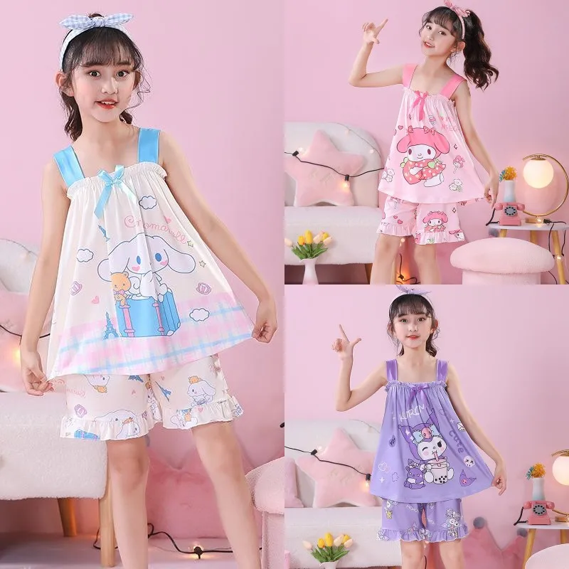 

Sanrio Anime Kawaii My Melody Cinnamoroll Kuromi Princess Camisole Kids Pajamas Set Summer Comfortable Boy Baby Girls Loungewear