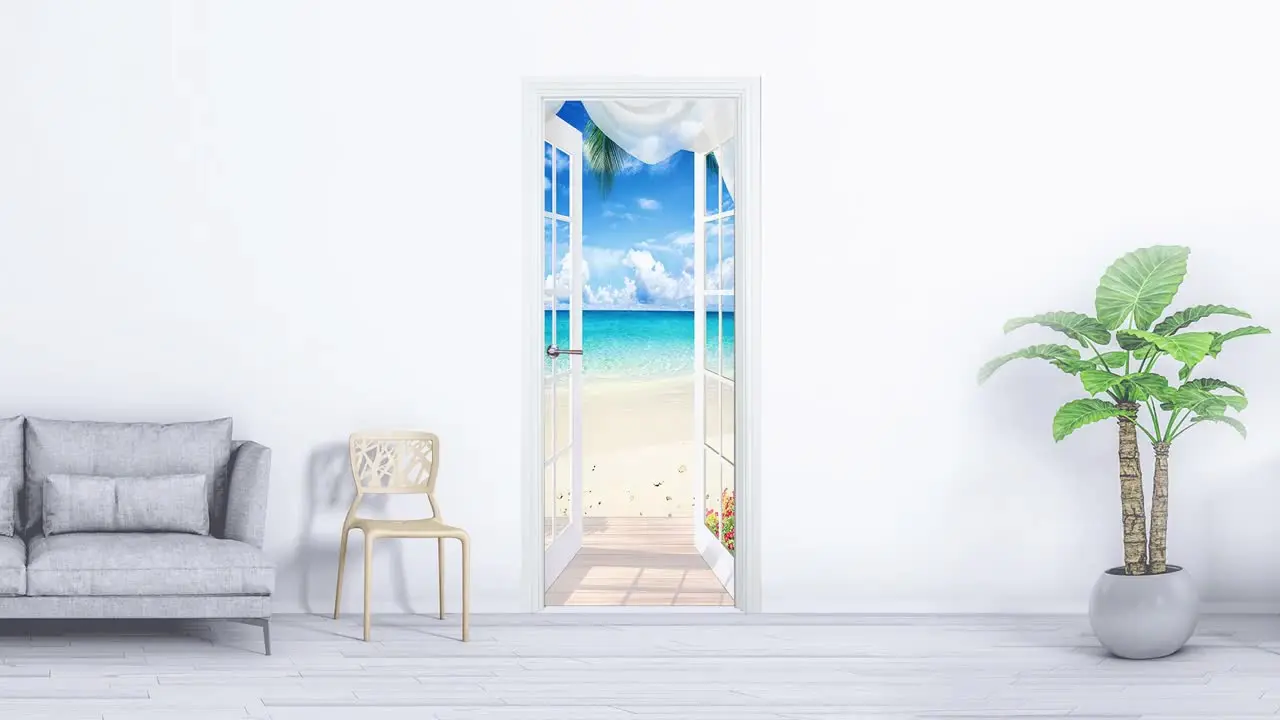 Adesivo 3D Per Porta Con Paesaggio Mare E Cielo – Carta Da Parati Autoadesiva In PVC, Rimovibile, 95x215 Cm, Effetto Murale Fotografico