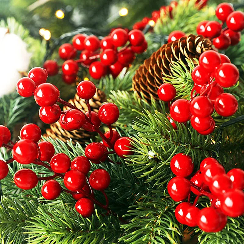 Künstliche Tannenzapfen Weihnachtsbaum Dekoration Rote Beere Tannennadeln Tannenzapfen Pick Up Winter Urlaub Weihnachten DIY Ornament – Detail 3
