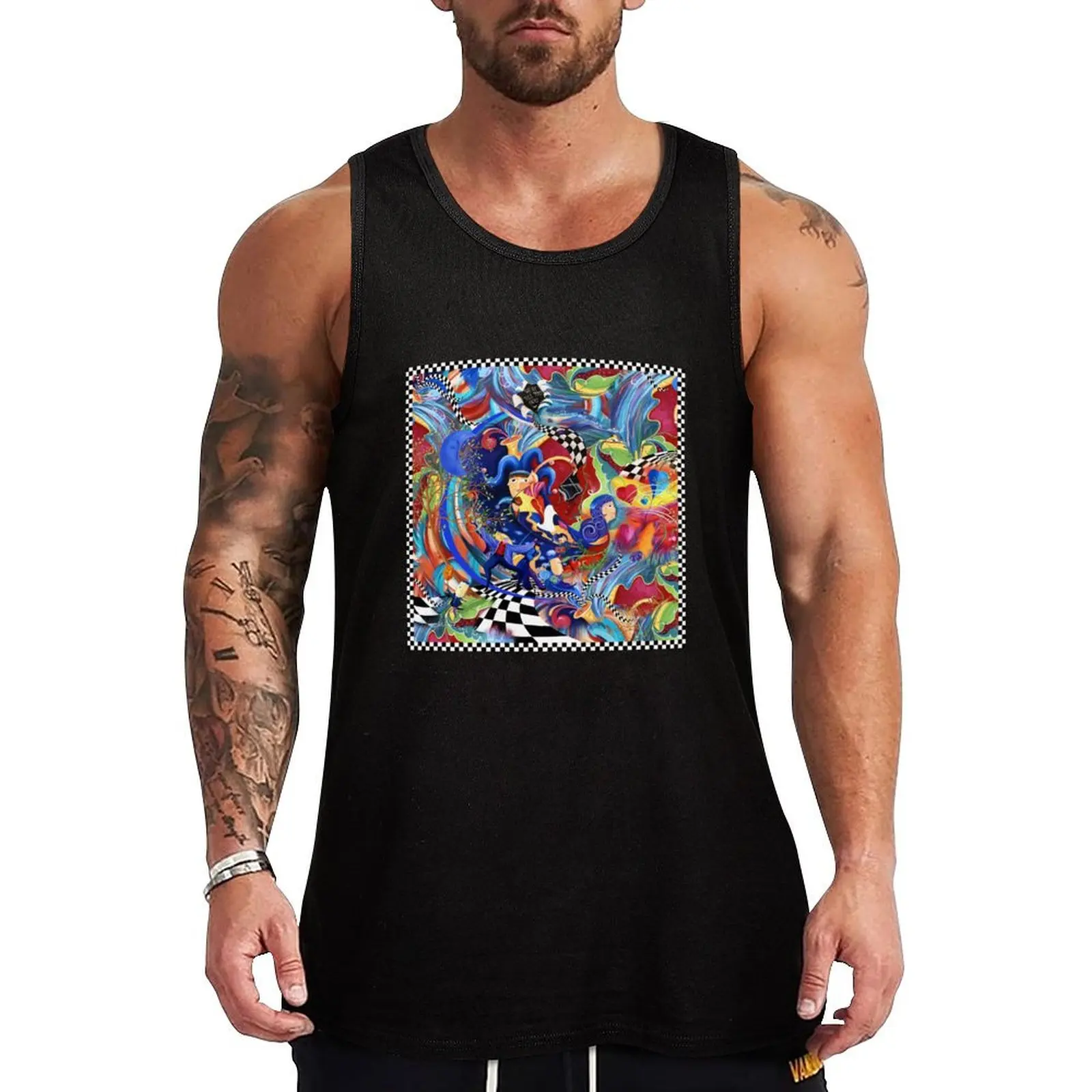 

She Wears Her Mind. Whimsical Woman Artist, Jester, Harlequin, Colorful Tank Top anime clothes mens gym clothes