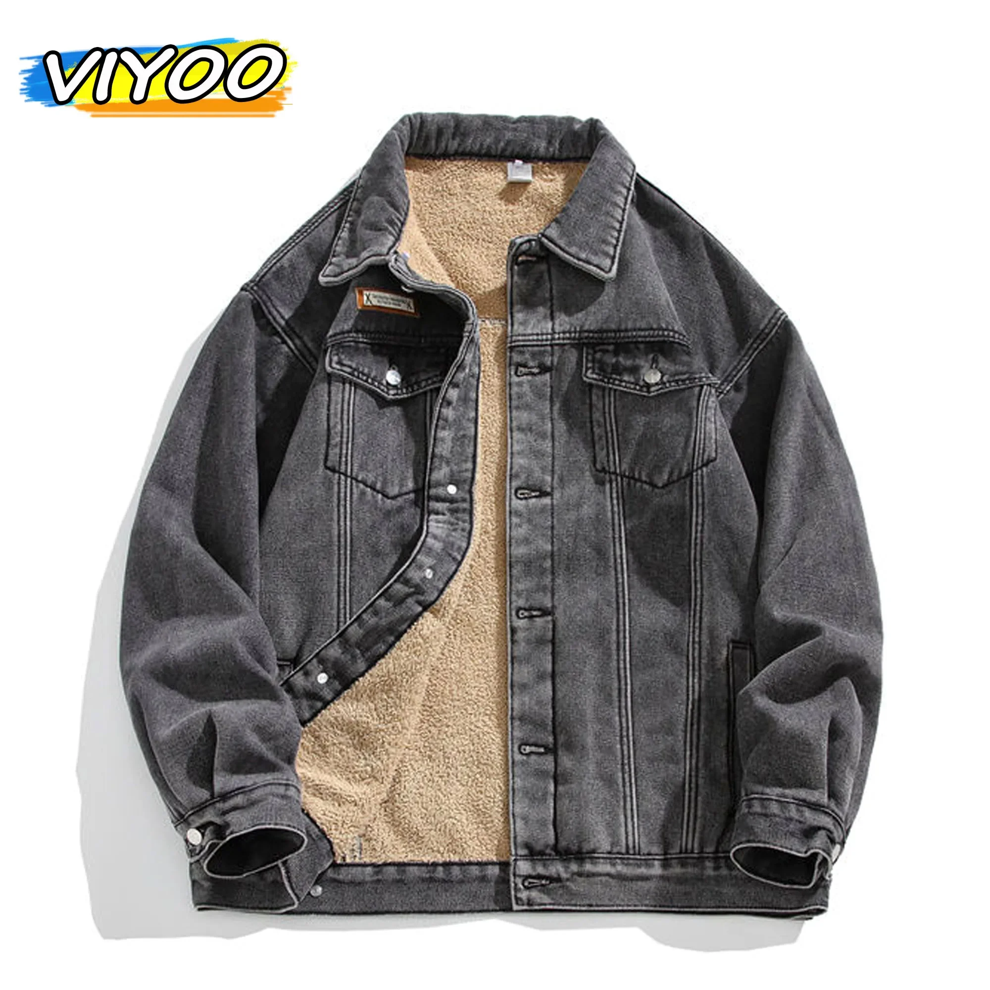 

Men's Oversized Y2K Plus Velvet Thick Military Vintage Cowboys Denim Winter Jacket Coat Parkas Men Korean Clothes Cotton Women