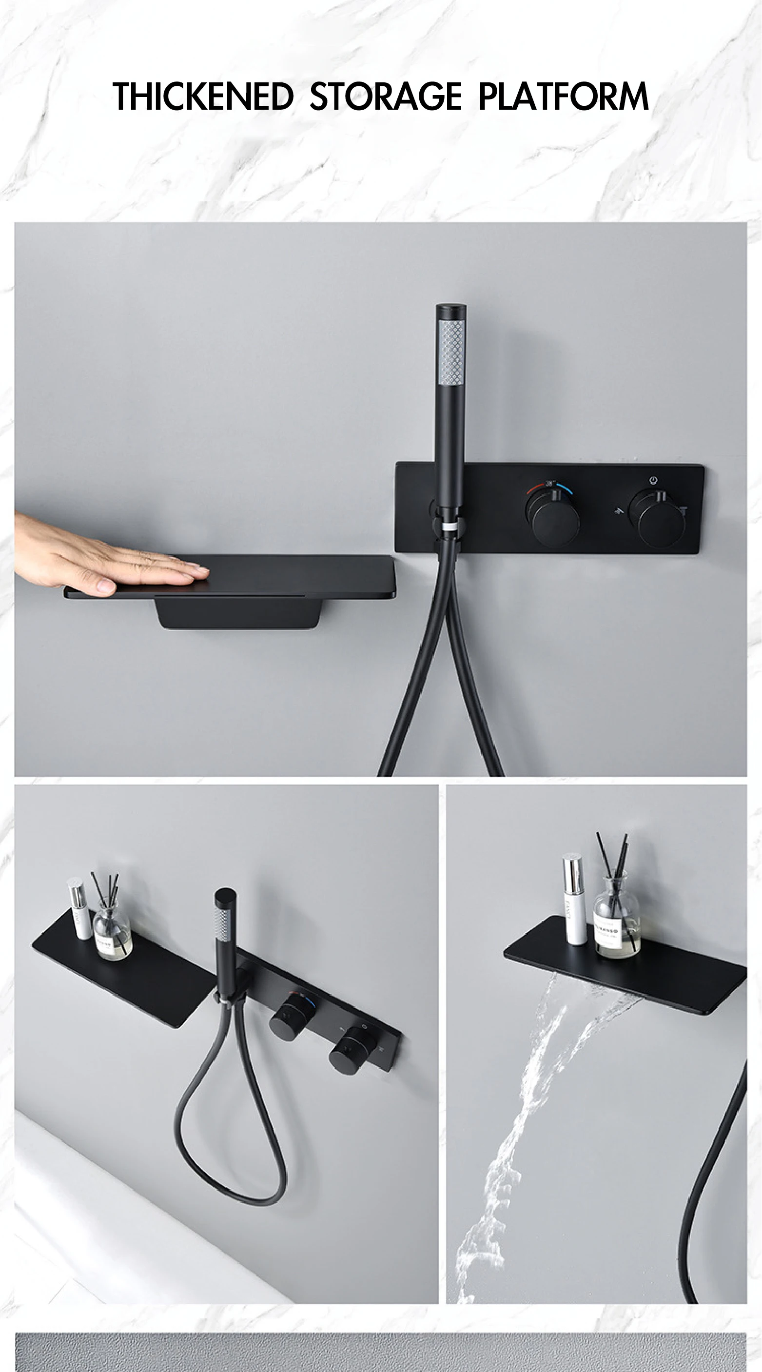 Black Shower Set bathroom constant temperature shower concealed ceiling waterfall faucet hidden into the wall ceiling shower