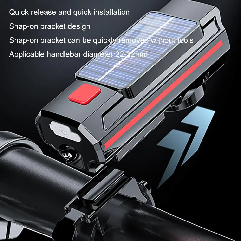 Solar Bike Front Lamp Horn Dual Lamp Beads Super Bicycle Safety Warning Night Brightness Waterproof Cycling Headlight