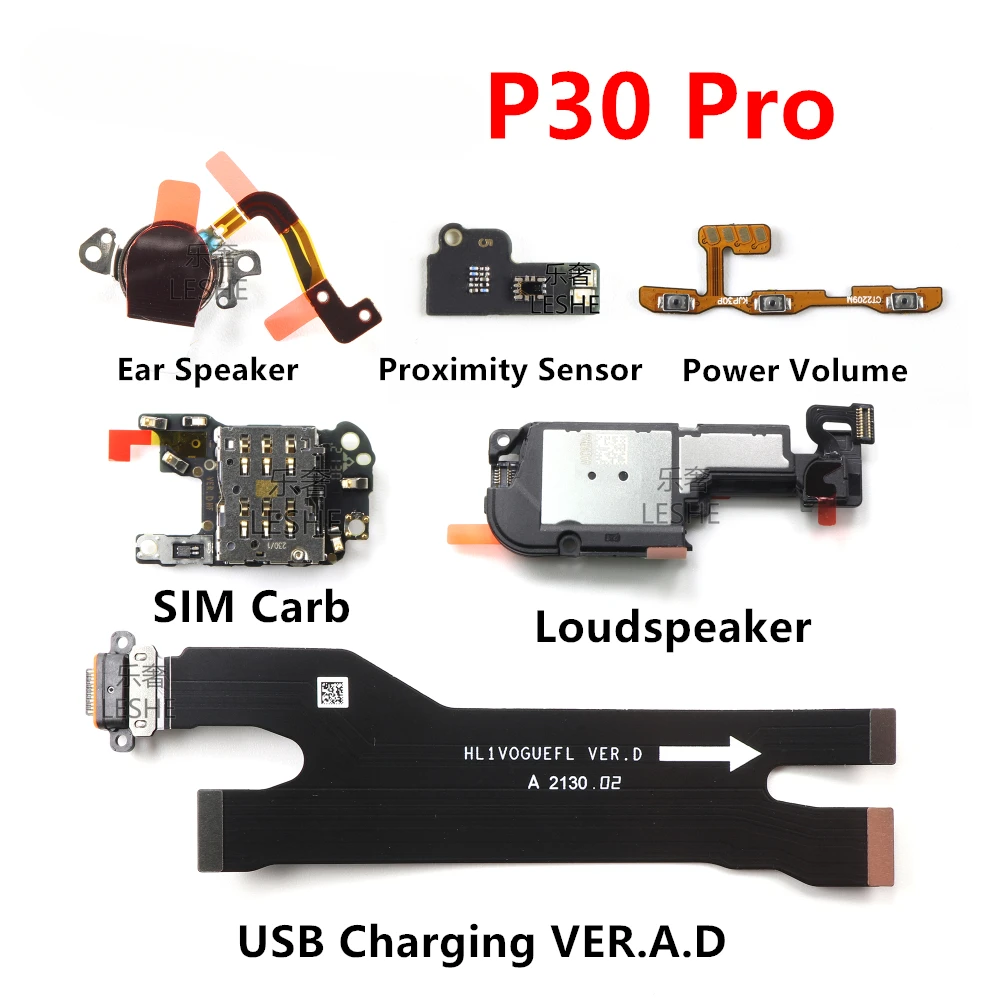 Huawei P30 Pro用SIMカードホルダー,イヤホン,ヘッドピース,USB