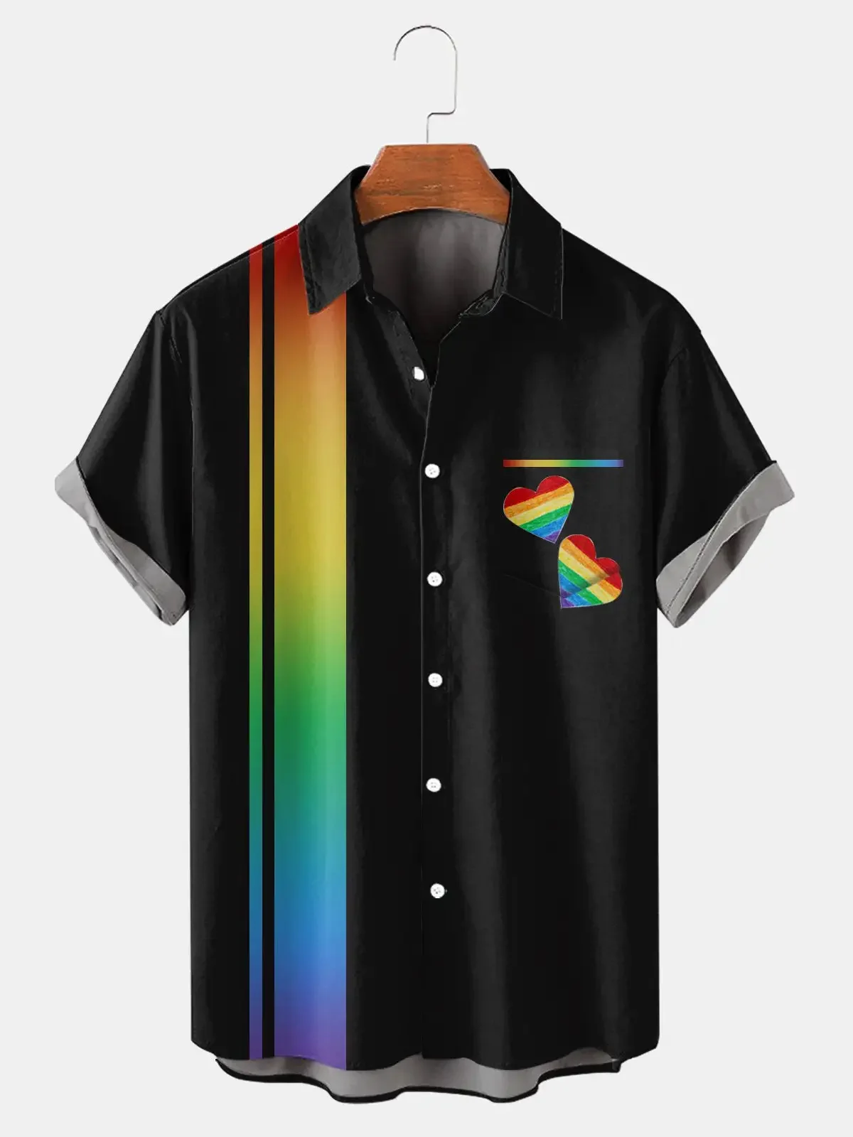 

New Gradient Rainbow Graphic Men's Casual Short Sleeve Chest Pocket Shirt Casual Shirt For Men Tops