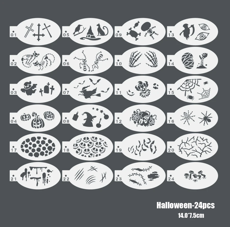 24PCS Stencils for Body Painting, Face Art DIY Makeup Stamp, Kids Use
