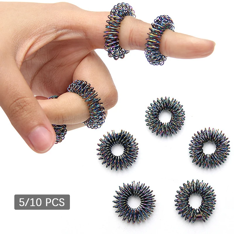 Finger Massage Ring Acupuncture Ring Therapy Relax Hand 5pcs/Set Black Gold