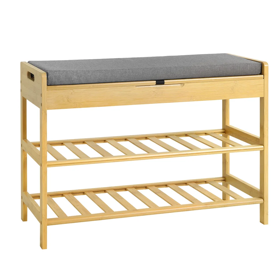 Porte-manteau Avec Tabouret à Chaussures Et Coussin Et Tiroirs - Armoire De Couloir Avec Crochets Bodo Naturel 50x38x210 Cm