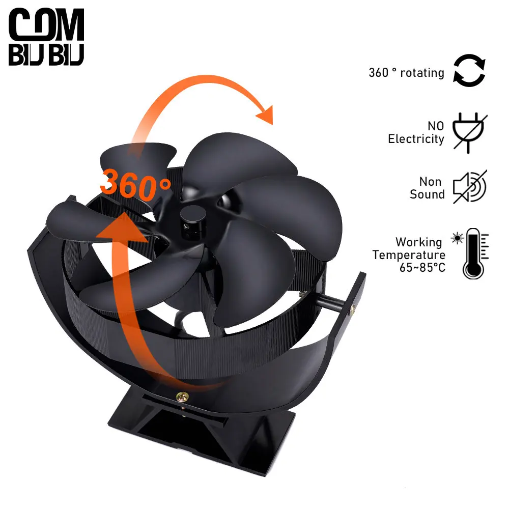

360° Rotating Stove Fan 6 Blades Heat Powered Fireplace Fan Eco Quiet Log Wood Burner Winter Home Efficient Heat Distribution