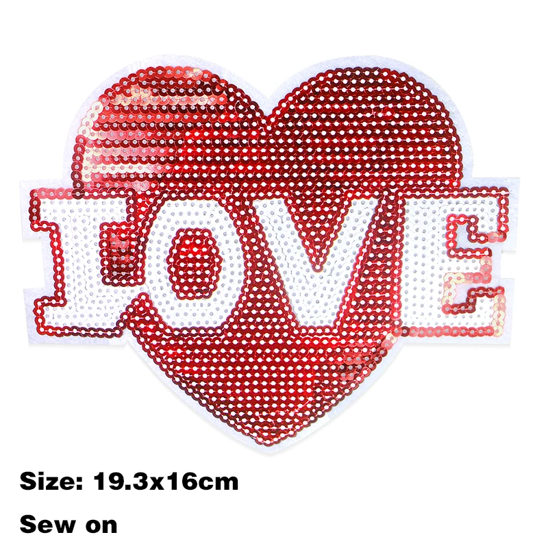 6 pezzi/rosso, rosa, oro cuore d'amore paillettes applique patch thermocollants, tessuto ricamo ferro sulle toppe vesti adesivi da cucire  15