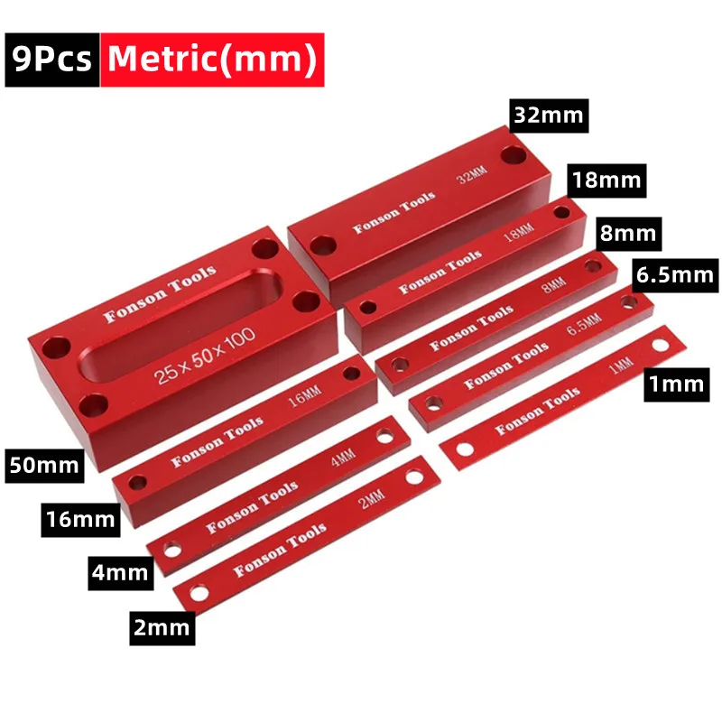 16Pc 인치/9Pc 미터법 설정 블록 높이 게이지 세트, 라우터 및 테이블 톱용 정밀 알루미늄 설정 바 목공 설정