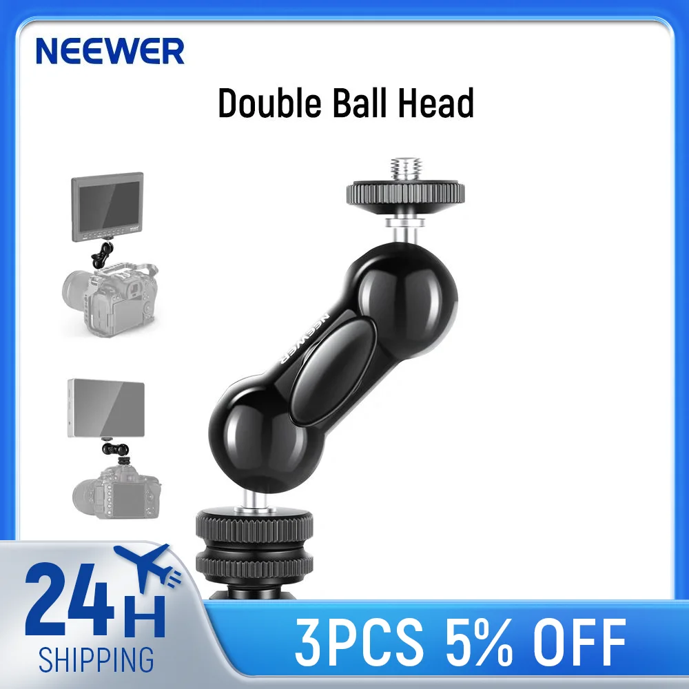 

NEEWER Cool Ballhead Multifunctional Dual Ball Head with Cold Shoe Mount & 1/4" Screw, Compatible with SmallRig Cage