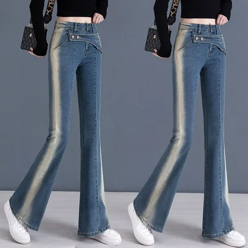 

Design Gradient Blue Retro Micro-flared Jeans Women's High-waisted Slimming Hip Lift Flared Pants Children 2023 New