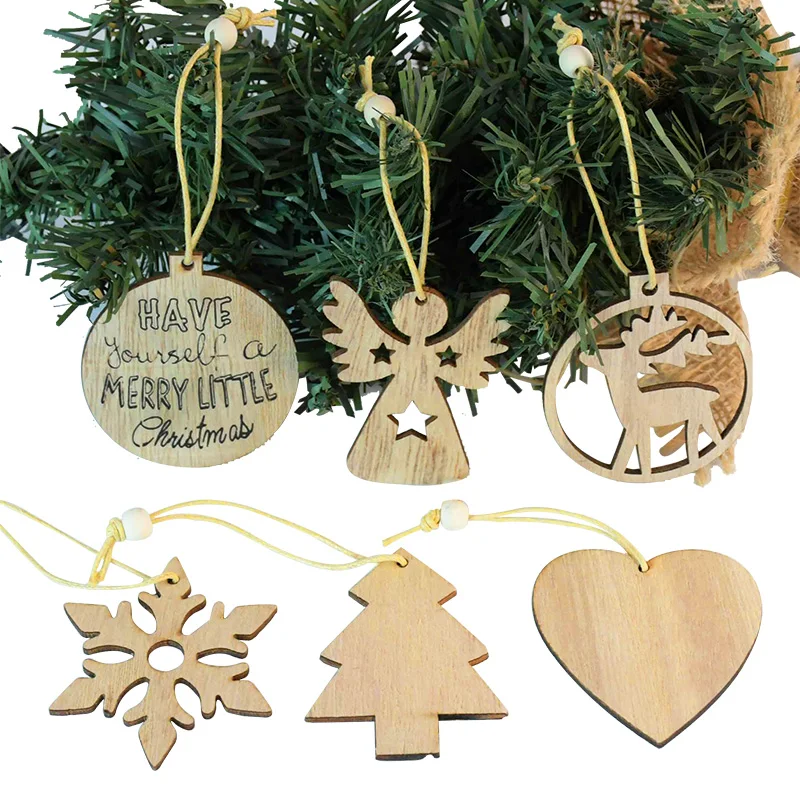 

12pcs/box Christmas Wooden Pendants Xmas Tree Hanging Ornaments DIY Wood Crafts For Home Christmas Party New Year Decorations