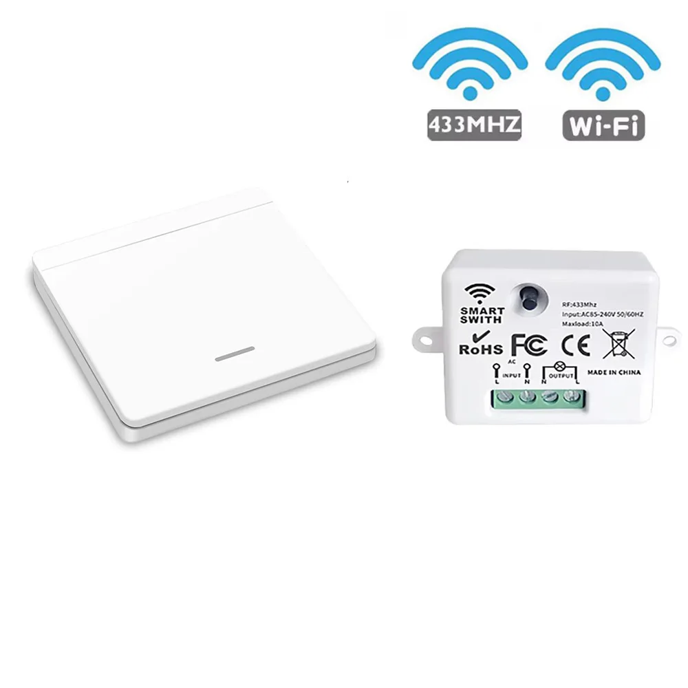 Interruptor Inteligente Inalámbrico RF 433Mhz, Panel de Pared con Control Remoto, Mini Receptor de Relé, Interruptor de Luz LED para el Hogar, 1 Canal, Botón