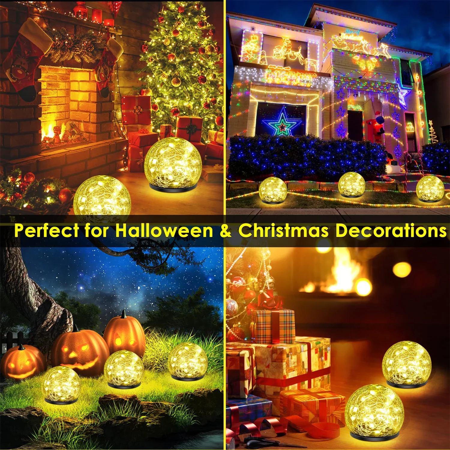 Outdoor Solar Garden Light Round Cracked Glass Lamp Waterproof Landscape Decor Ball Light for Villa Walkway Path Yard Holiday 6