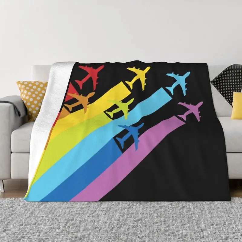 

Rainbow Airplanes Chemtrails Blanket Flannel Fleece Warm Aviation Fighter Pilot Throw Blankets for Travel Couch Bedspreads