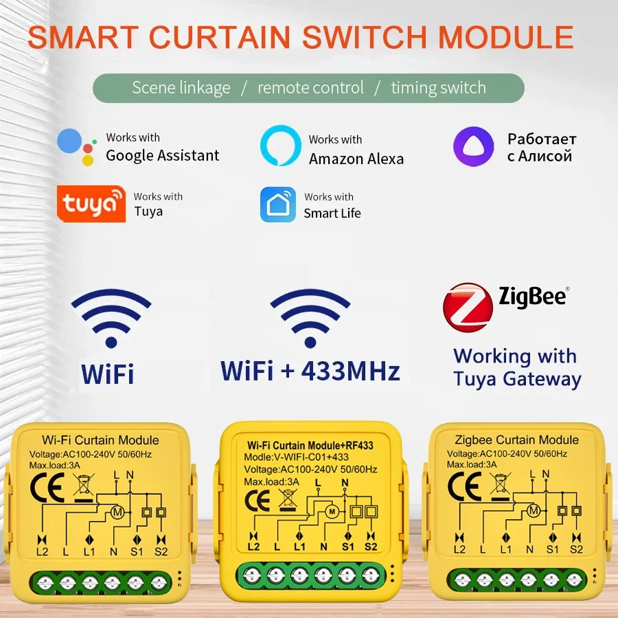 Смарт-контроллер для штор Tuya, Wi-Fi, управление через приложение