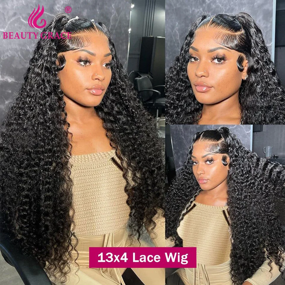 Curly Wigs Human Hair Lace Frontal Wig 13x4 Lace Front Human Hair Wigs Water Wave 250 Density 4x4 Closure Wig