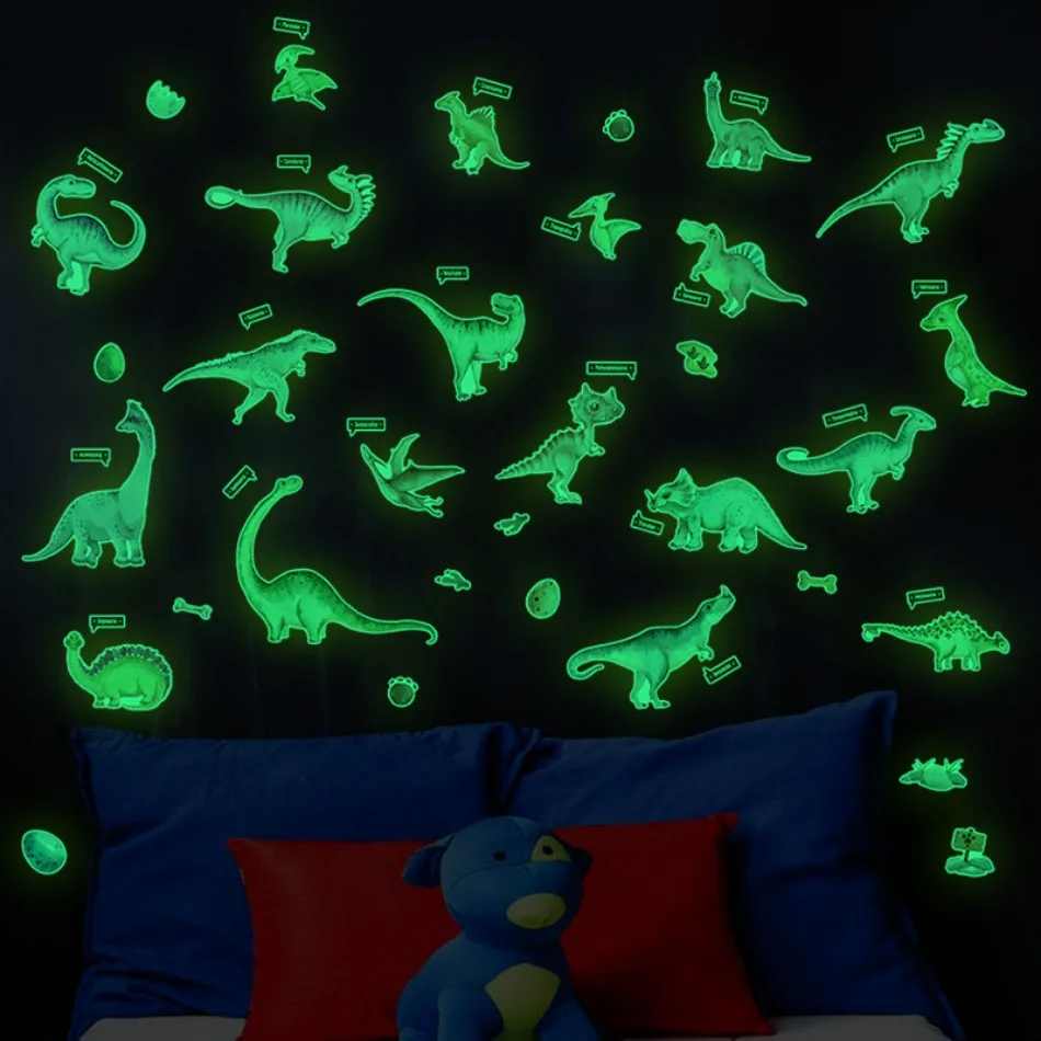 Glow Dinosaur Wall Decal Glow Cartoon Animal Fluorescent Decal Sticker Children's Room Bedroom Decoration Sticker