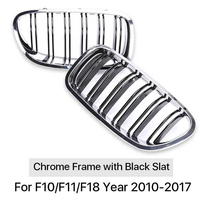 Sleek Carbon Fiber Black Double Slat Chrome Kidney Front Radiator Racing Grille
