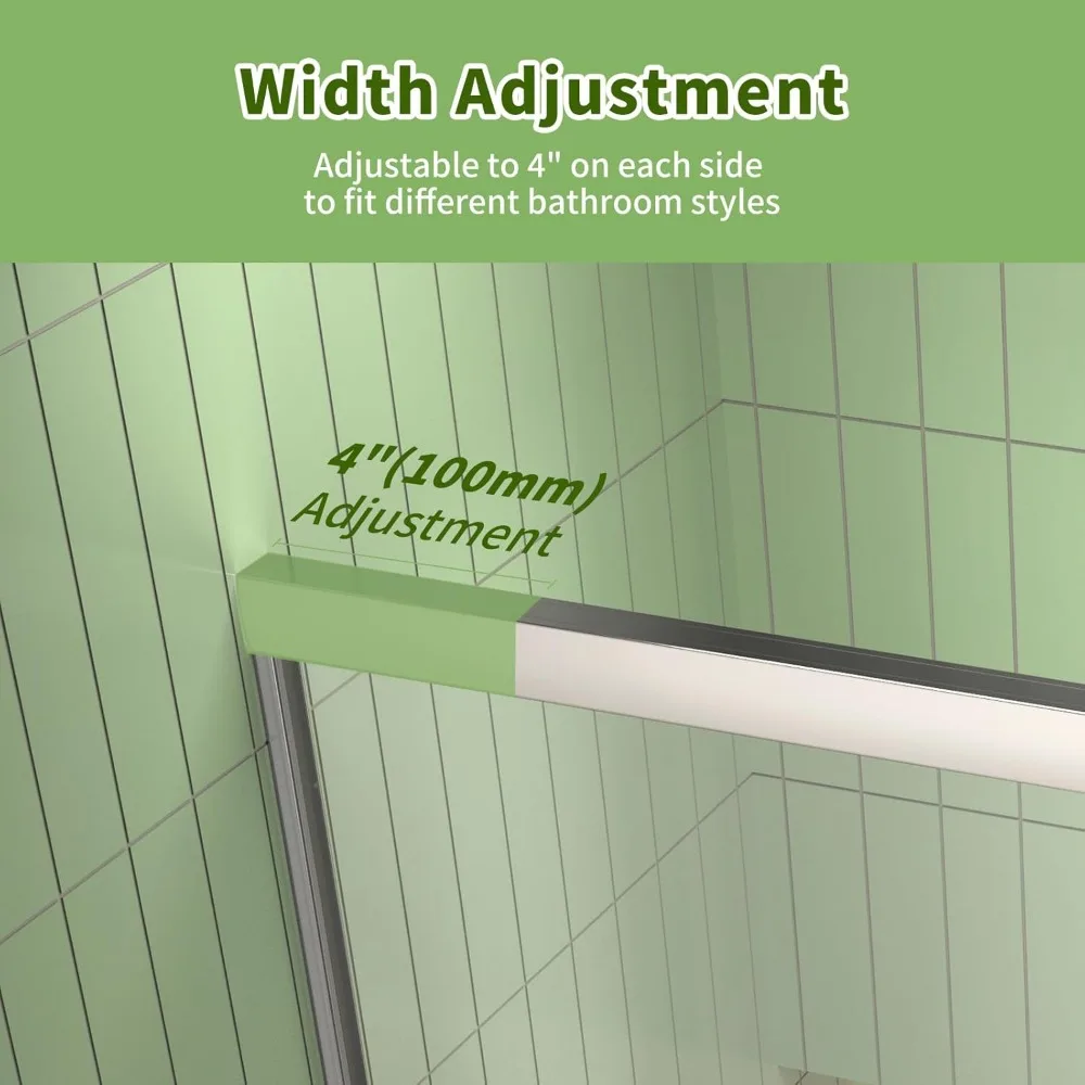 Shower Door, 44-48 in. W X 70 in. H, Semi-Frameless Double Sliding Doors, SGCC Tempered Glass, Bathroom Shower Door 6
