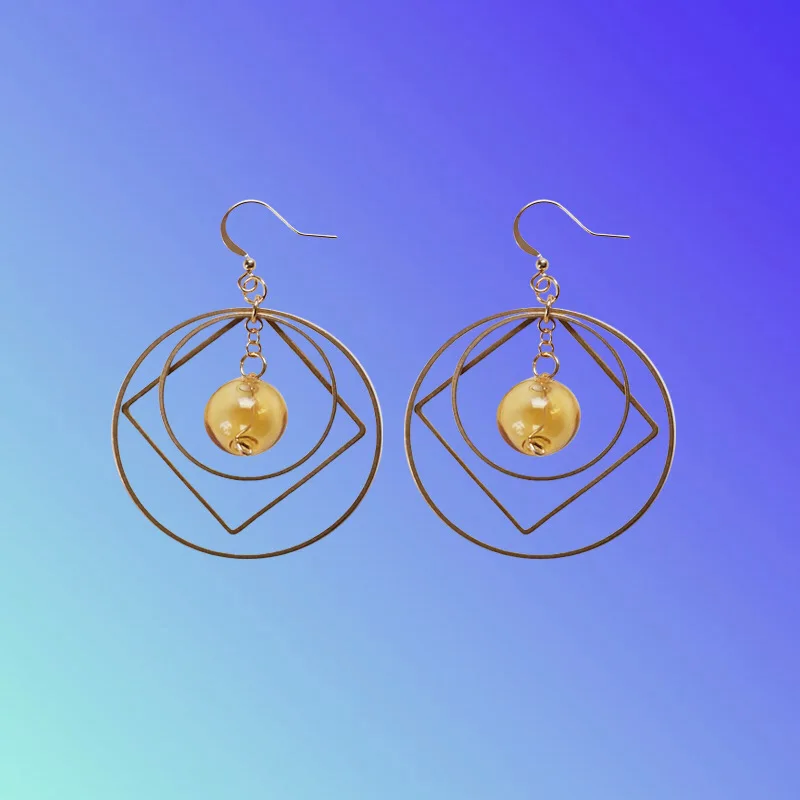 Original Yellow Glass Ball Dangle Earrings For Women Unique Designer Jewelry Geometric Drop Earings 2023