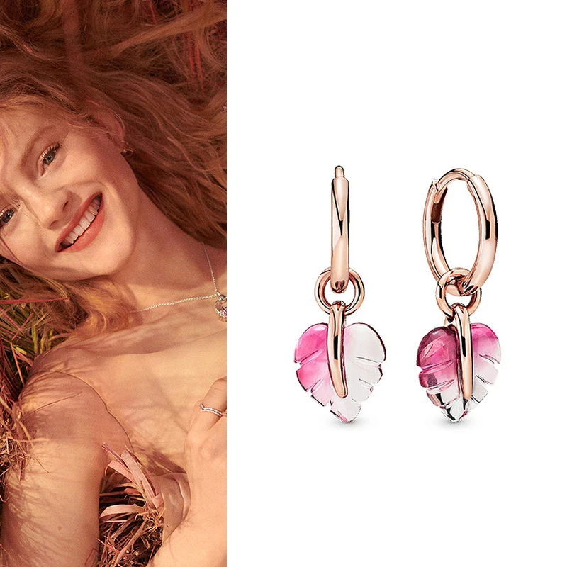 

100% 925 серьги Silver Pan Earrings Creative Rose Gold Glazed Leaf Pan Earrings For Women Wedding Gift Fashion Jewelry