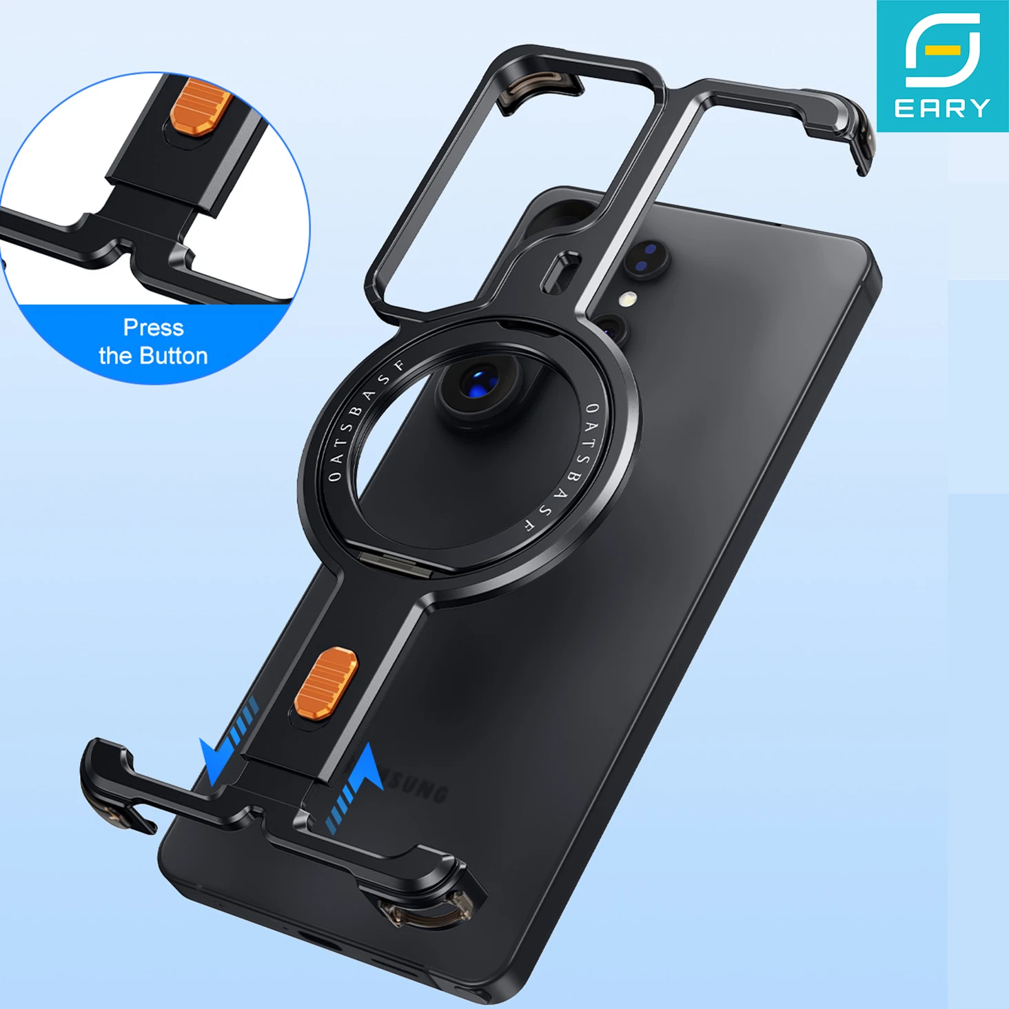 Eary Metal Frameless Shockproof Phone Case with 360° Rotatable Magnetic Kickstand