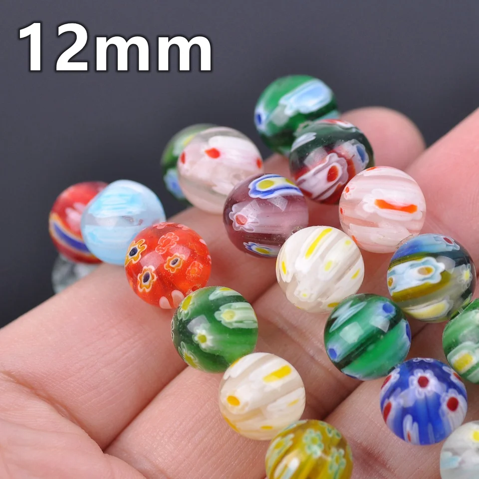 PandaHall 200 perline rotonde in vetro Millefiori fatte a mano
