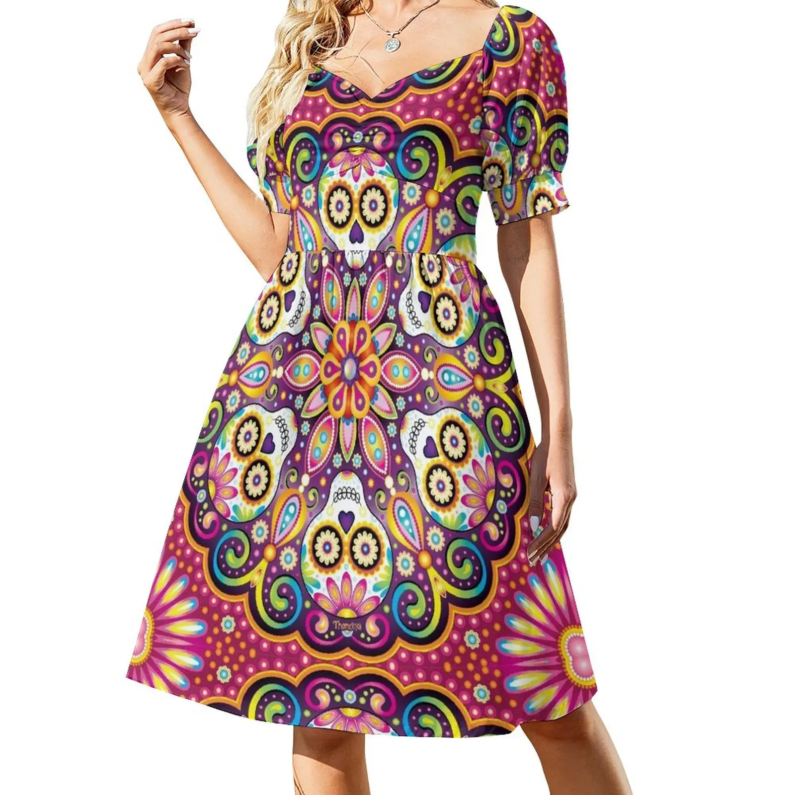 

Sugar Skull Mandala - Day of the Dead Mandala Art by Thaneeya McArdle Sleeveless Dress dress purple dress