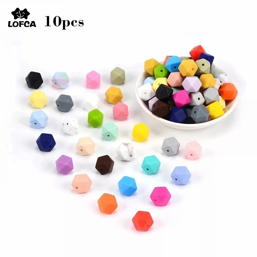 

LOFCA 10pcs Mini Hexagon Silicone Beads 14mm Teether Baby Teething Beads BPA Free Baby Silicone Toys For Necklace Making