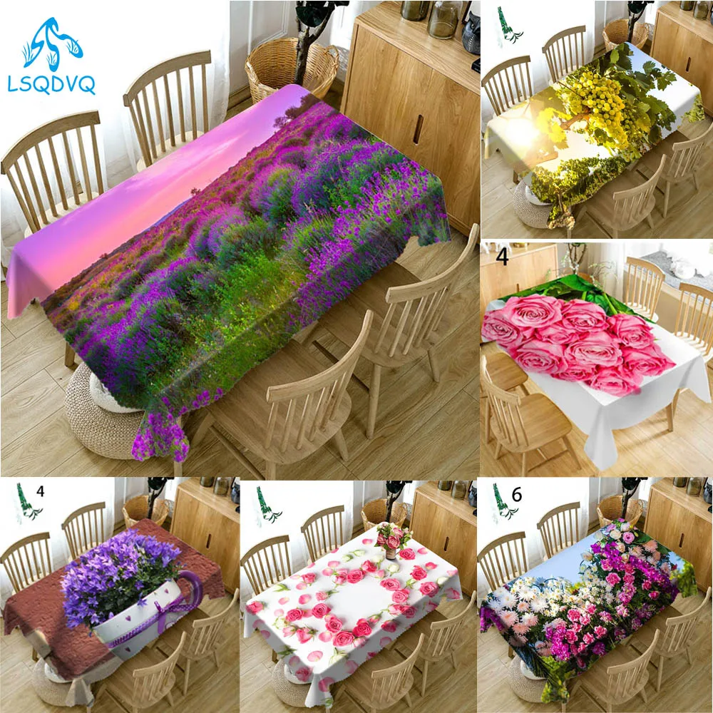 Flower Rose Plant 3d Table Cover Rectangular Table Cloth Waterproof Table Cover for Party Home Kitchen 2