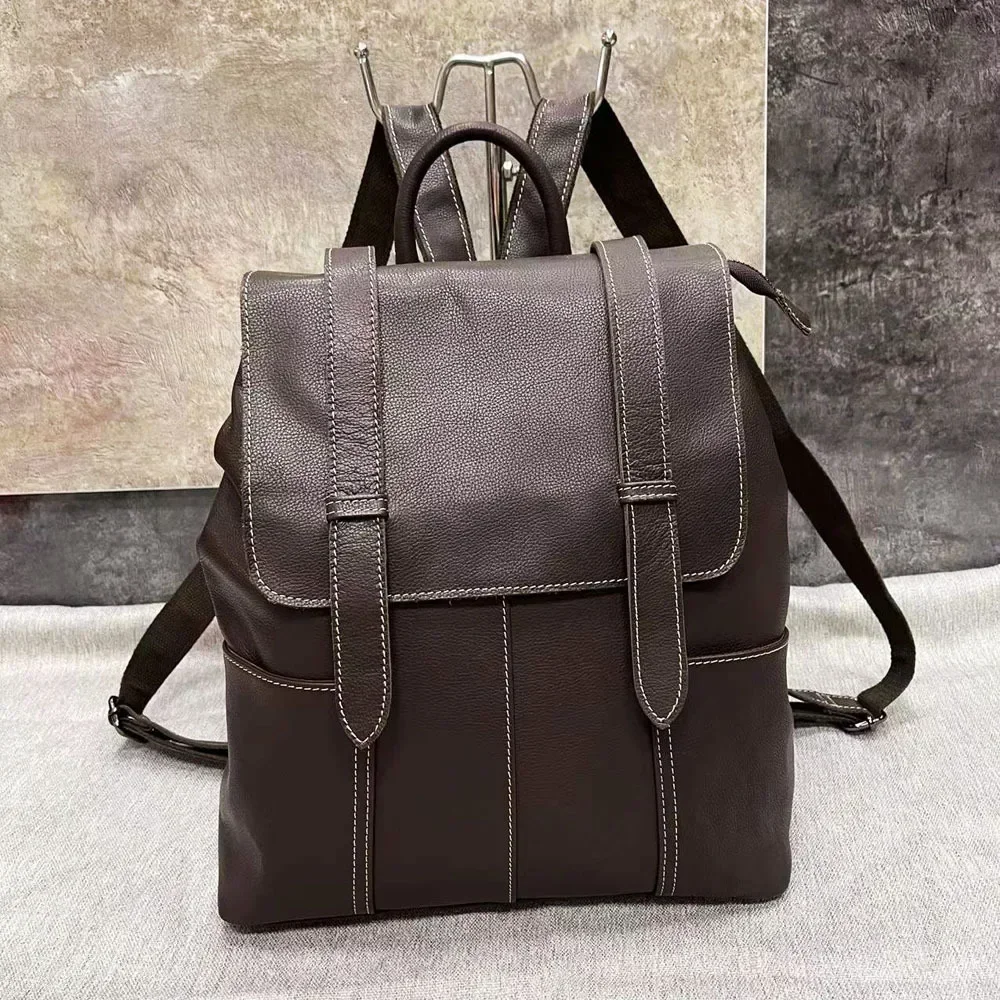 Natural Real Cow Leather Women Backpacks Crazy Horse Leather Schoolbag Daily 12.9 Inch Laptop Backpack Top Quality Handcraft Bag 3