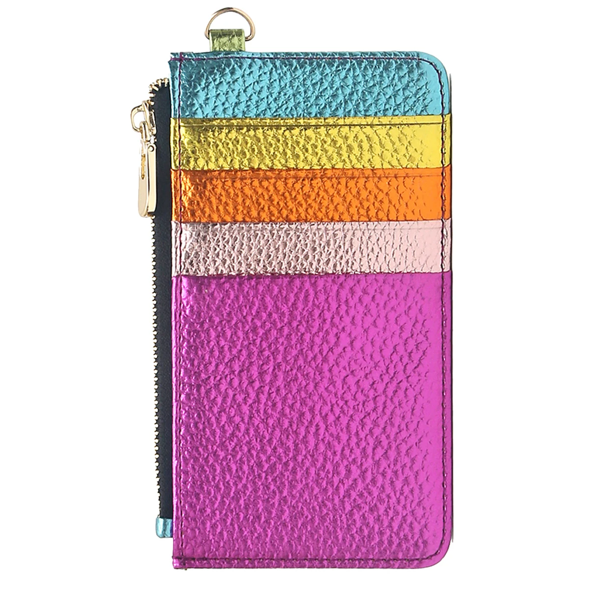 Metallic Rainbow Stripes Small Square Crossbody Bag - PU Vegan Leather with Magnet Flap & Metal Chain
