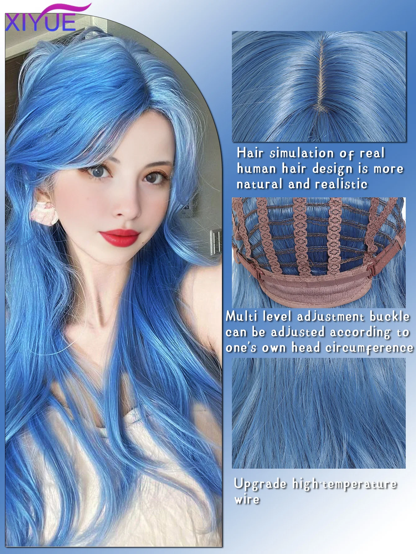 22Inch Sea Blue Color Synthetic Wigs Middle Part Long Natural Wavy Hair Wig For Women Cosplay Drag Queen Party Heat Resistant