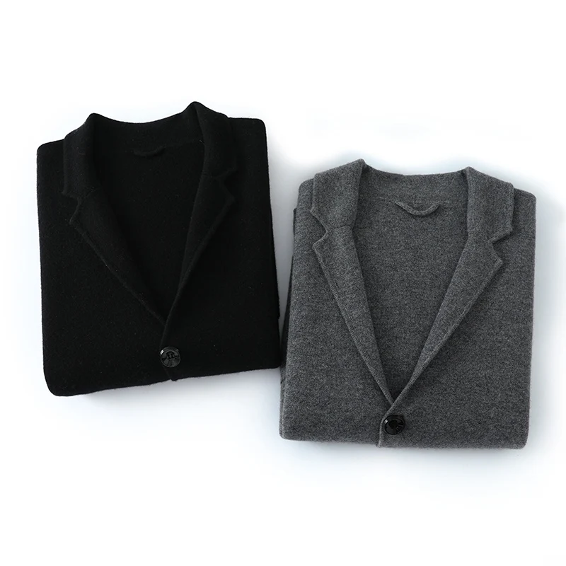 ATTYYWS High end new knitted cardigan men's 100% pure cashmere sweater long sleeved business jacket men's lapel cashmere sweater 4