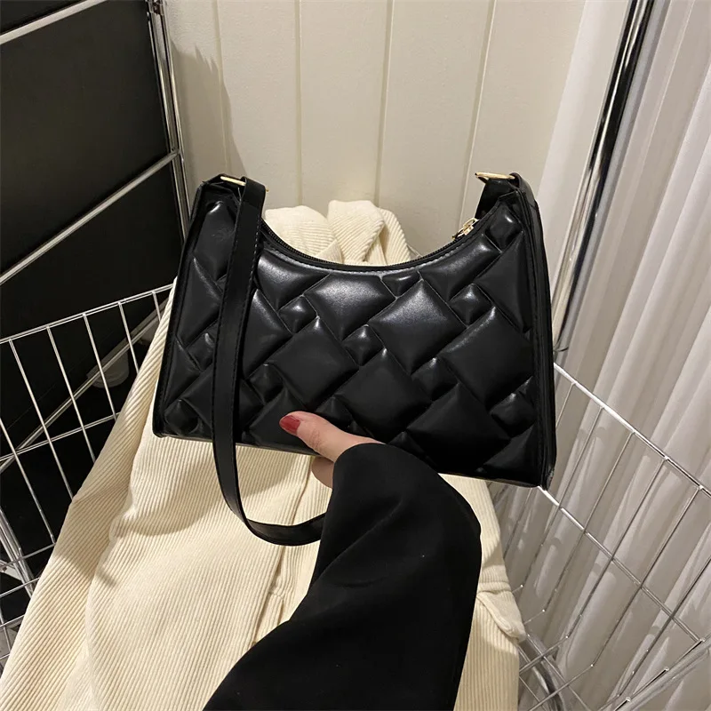 Fashion Felt Pu Leather Bags Women's Subaxillary Bag Design Advanced Texture Armpit Handbags Purses Crescent Saddle Bag