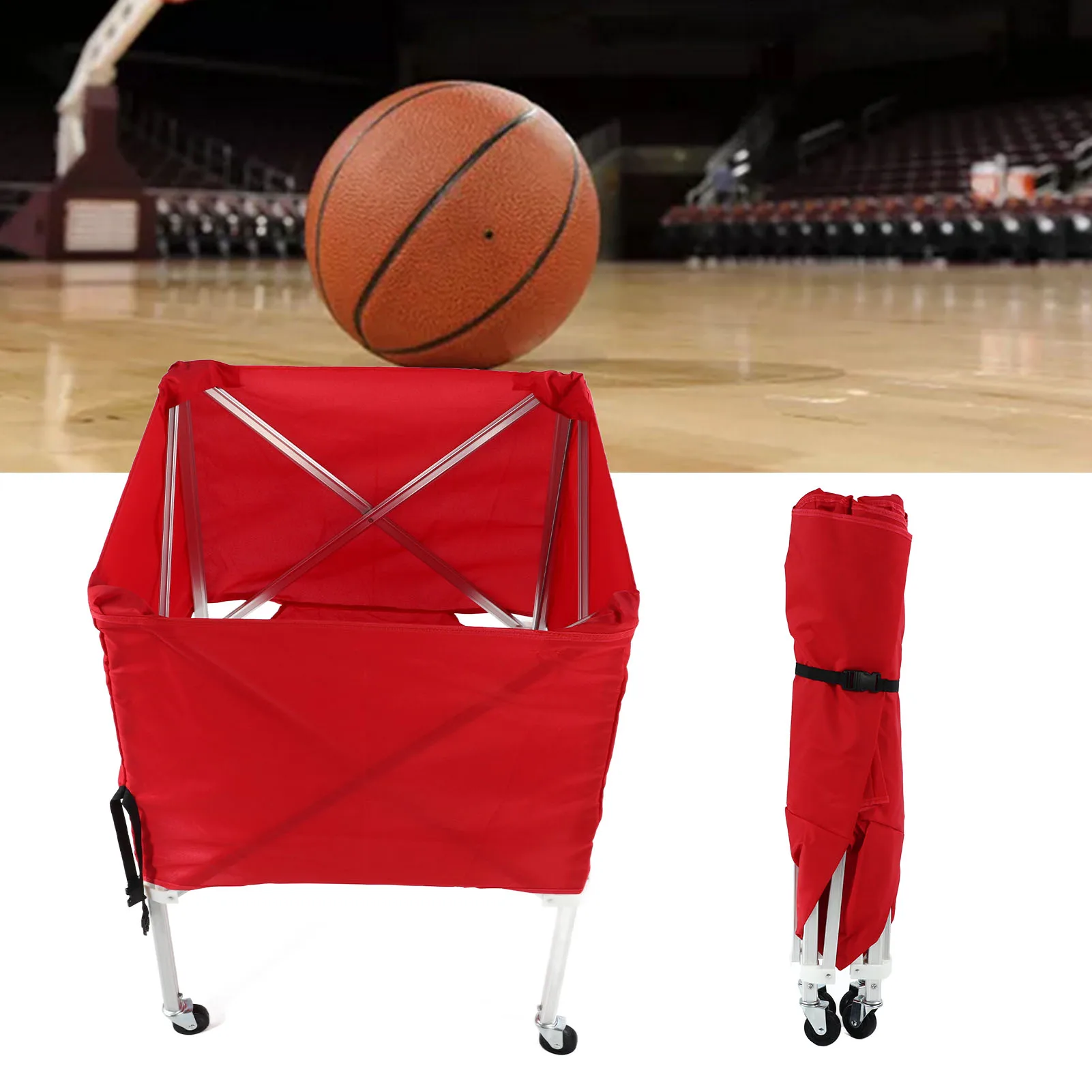 Ball Cart High Capacity Folding 4 Wheel Mobile Portable Trainer Pick Up Tennis Soccer Basketball Volleyball