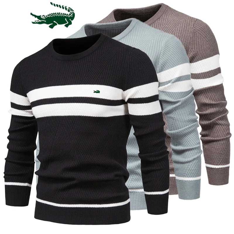 

Embroidery CARTELO High Quality Mens Boys Winter Stripe Sweater Thick Warm Pullovers Basic Casual Slim Sweaters For Men Clothes