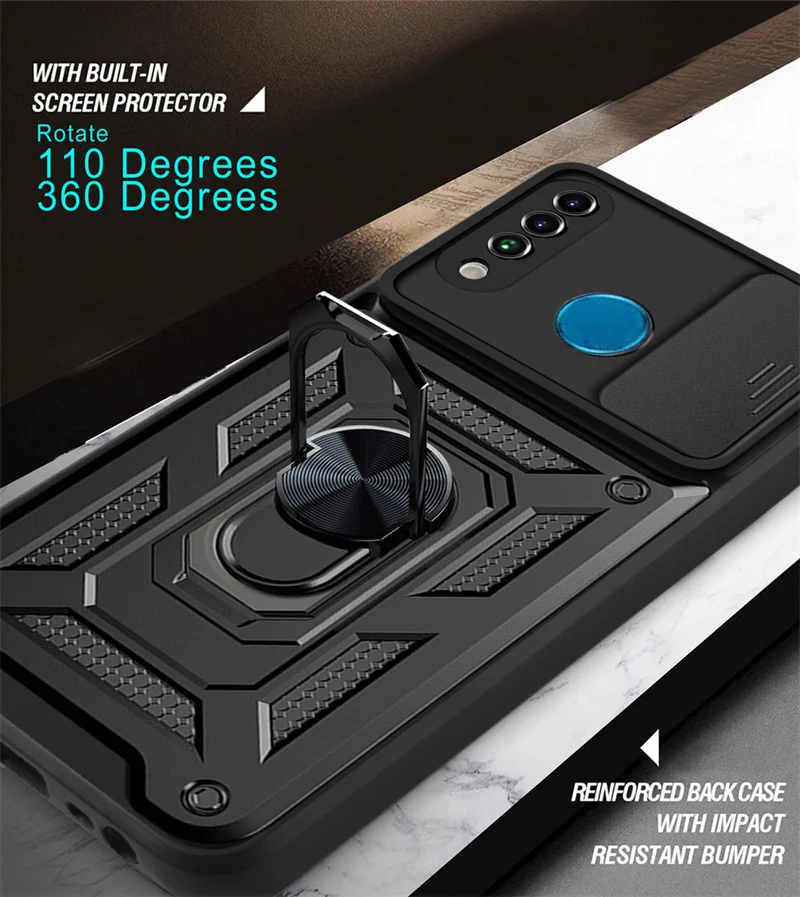 Shockproof Armor Phone Case with Magnetic Ring Stand and Camera Lens Protection