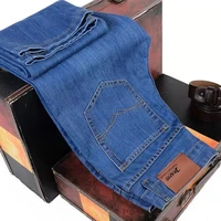 2025 nouveaux hommes mode affaires Jean Style classique décontracté Stretch mince Jean pantalon mâle marque Denim pantalon noir bleu 5