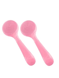 Deluxe 3 - Piece Facial Cleansing Brush Set with Soft Bristles and Acrylic Handle (Pink)