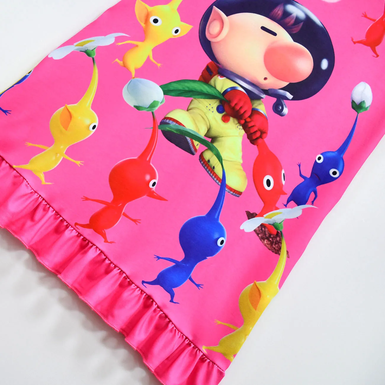 VD 게임 Pikmining 여아용 옷 4 개, 잠옷 + 가방 + 장갑 세트, 어린이 Pikmin 코스프레 코스튬, 어린이 잠옷, 어린이 파티 원피스