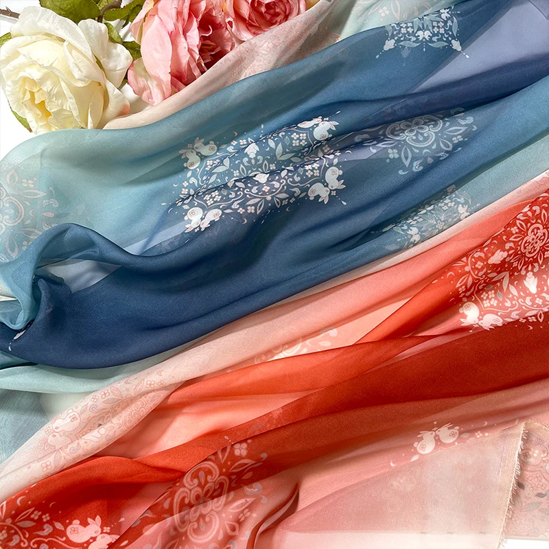 1 m bestickter Hanfu-Stoff im antiken Stil, Osmanthus-Kaninchen, Bergwolke, bedruckter Stickstoff für DIY-Nähen, Kostüm, Kleid – Detail 5