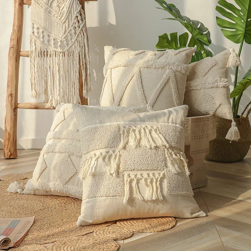

Bohemia Decoration Throw Cushion Covers Geometry Sofa Pillow Cover 30x50cm/45x45cm Tufted Tassel for Living Room Girls Room